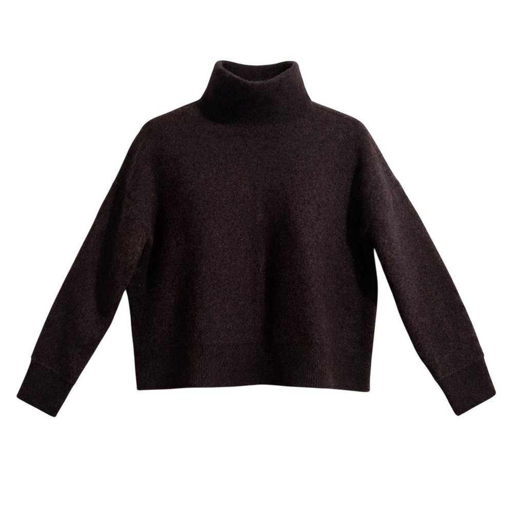 Tahari Extra Fine Merino Wool Mock Neck Sweater Brown XL